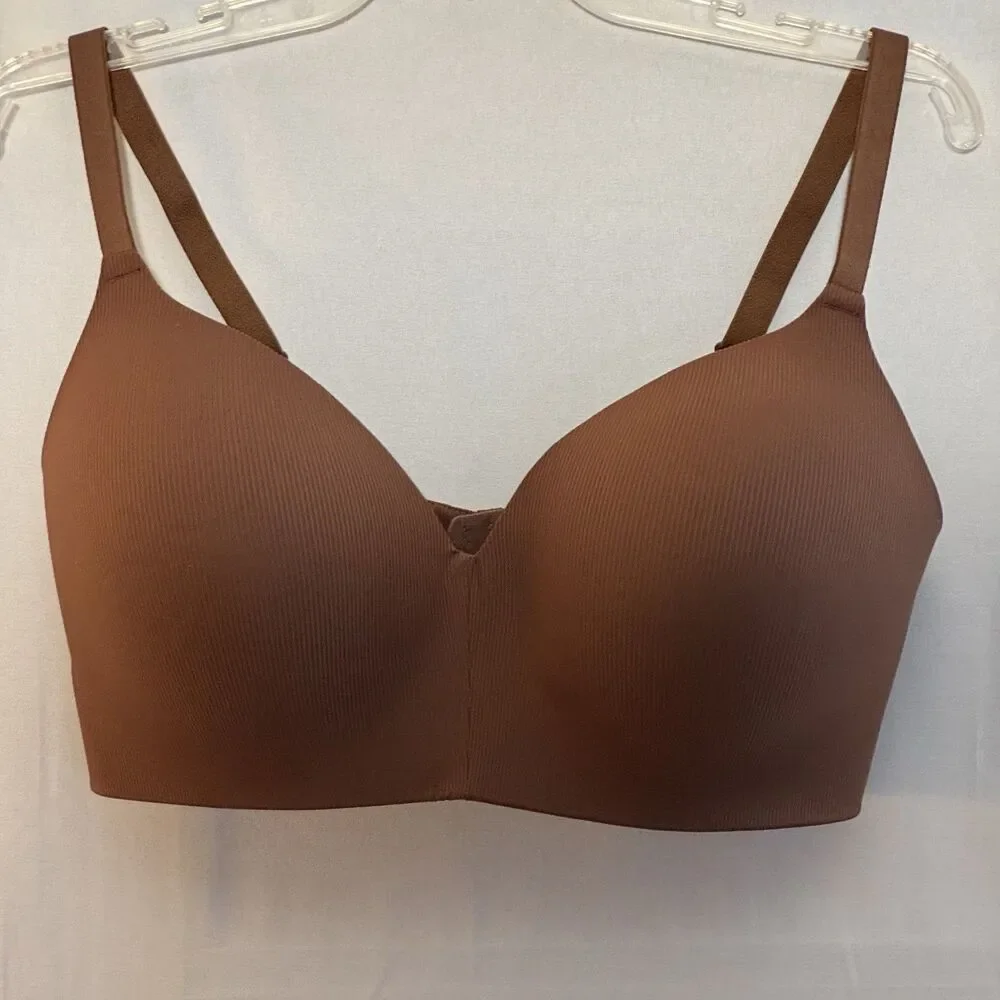 No Boundaries Seamless Wireless Bra Size XXL Brown Ribbed Stretch Comfort